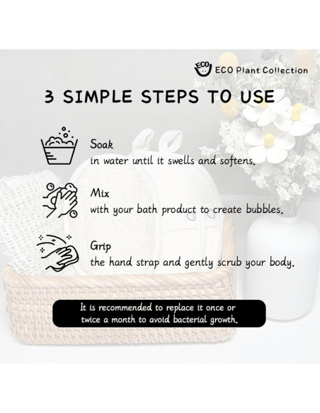 Esponja de Lufa Natural Exfoliante - Paquete de 3 con Correa Esponja de Lufa Natural Exfoliante - Paquete de 3 con Correa