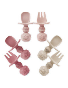 PandaEar 6 Utensilios de Silicona para Bebés - Cucharas y Tenedores Rosa