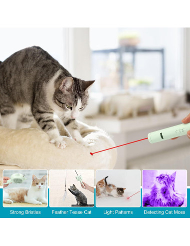 Juguete 3 en 1 para Gatos Mofesun - Cepillo Autolimpiante y Varita de Plumas