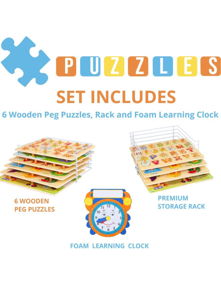 Rompecabezas de Madera Asher y Olivia - 6 Temas + Estante