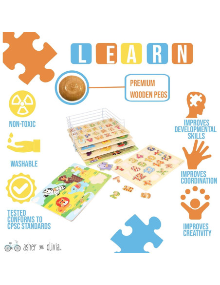 Rompecabezas de Madera Asher y Olivia - 6 Temas + Estante