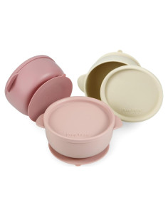 Tazones de Silicona PandaEar 3 Piezas con Succión Rosa Lino