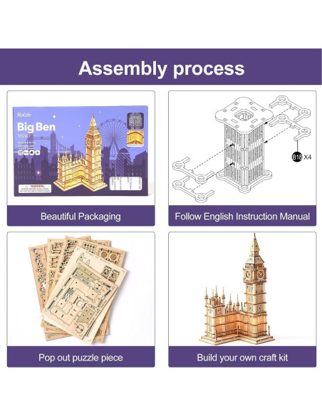 Rolife Kit de Modelo 3D Big Ben de Madera para Adultos Rolife Kit de Modelo 3D Big Ben de Madera para Adultos