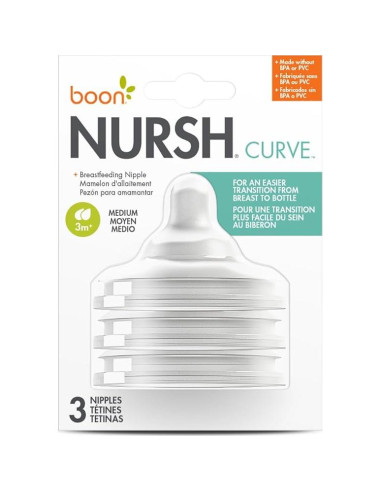 Biberones de Silicona Boon Nursh Curve - Tetinas Flujo Medio - Paquete de 3
