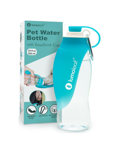Botella de Agua LumoLeaf 591 ml para Perros con Tazón Plegable