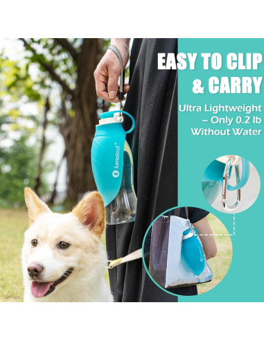 Botella de Agua LumoLeaf 591 ml para Perros con Tazón Plegable