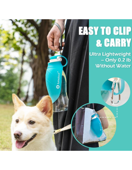 Botella de Agua LumoLeaf 591 ml para Perros con Tazón Plegable