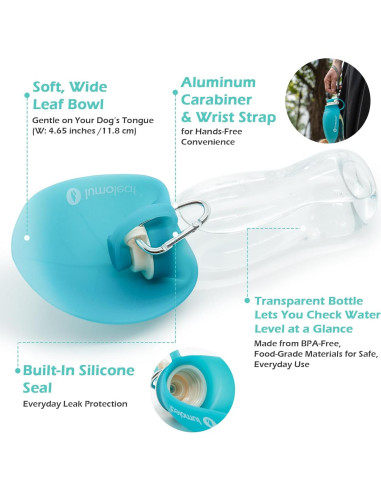 Botella de Agua LumoLeaf 591 ml para Perros con Tazón Plegable