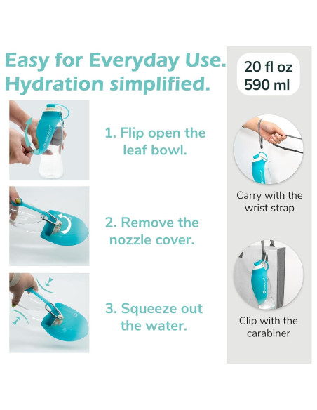 Botella de Agua LumoLeaf 591 ml para Perros con Tazón Plegable