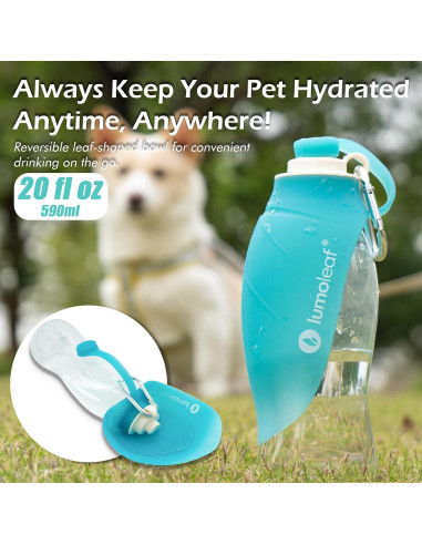 Botella de Agua LumoLeaf 591 ml para Perros con Tazón Plegable