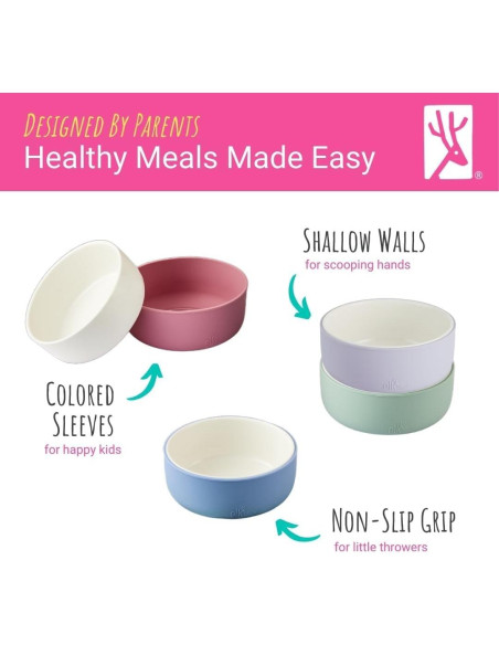 Cuencos de Porcelana Elk y Amigos con Manga de Silicona 4 Pzas