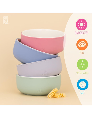Cuencos de Porcelana Elk y Amigos con Manga de Silicona 4 Pzas