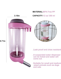 Botella de Agua para Perros DEEUCHIS 350ML Rosa Sin Goteo 2