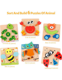 Juego de Rompecabezas de Madera Coogam - 6 Animales Montessori 2