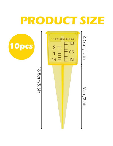 Paquete de 10 Pluviómetros Amarillos 13.5 cm para Jardín
