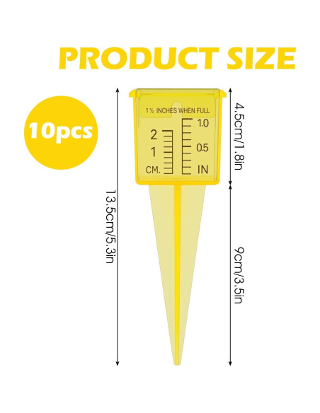 Paquete de 10 Pluviómetros Amarillos 13.5 cm para Jardín