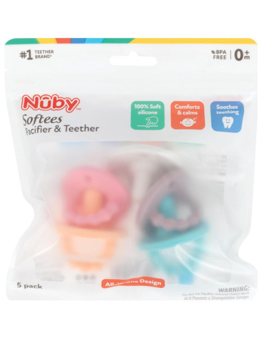 Chupete y Mordedor de Silicona Nuby Softees - 5 Unidades 0+ Meses