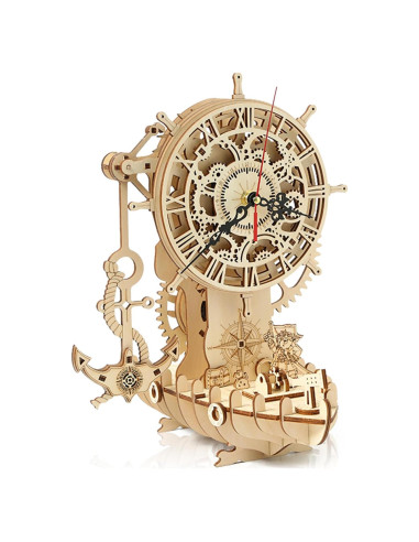 Rompecabezas 3D de Madera Hallisun Barco Pirata Reloj 24x21x31cm