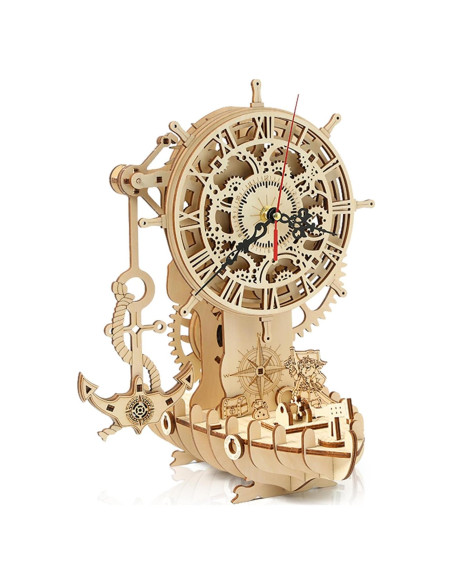 Rompecabezas 3D de Madera Hallisun Barco Pirata Reloj 24x21x31cm