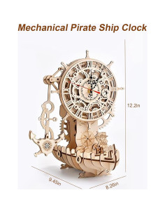 Rompecabezas 3D de Madera Hallisun Barco Pirata Reloj 24x21x31cm 2