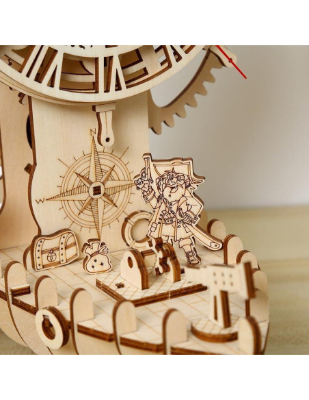 Rompecabezas 3D de Madera Hallisun Barco Pirata Reloj 24x21x31cm