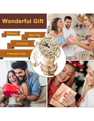 Rompecabezas 3D de Madera Hallisun Barco Pirata Reloj 24x21x31cm