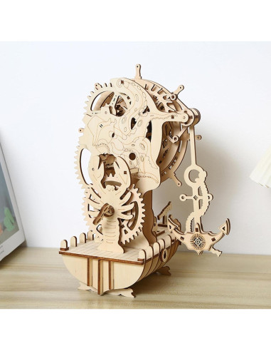 Rompecabezas 3D de Madera Hallisun Barco Pirata Reloj 24x21x31cm