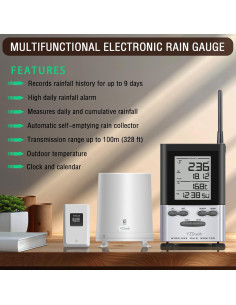 Pluviómetro Inalámbrico YZDTECH con Termómetro y Auto Vaciamiento 2