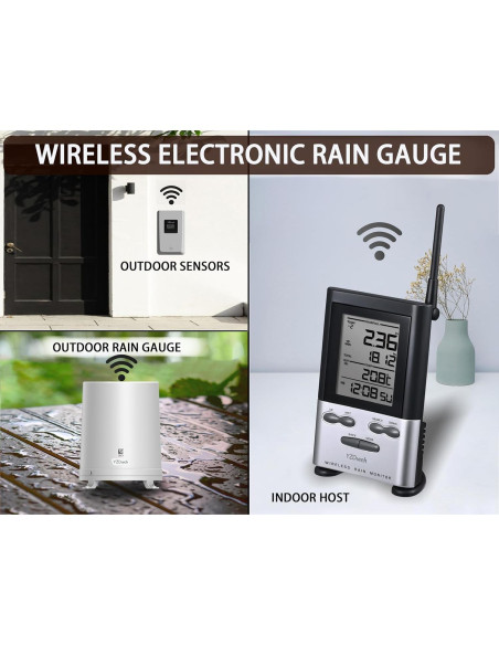 Pluviómetro Inalámbrico YZDTECH con Termómetro y Auto Vaciamiento