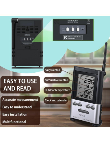 Pluviómetro Inalámbrico YZDTECH con Termómetro y Auto Vaciamiento