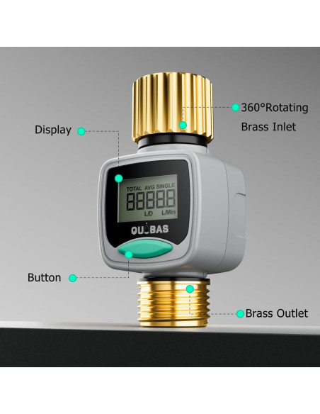 Medidor de Flujo de Agua QUOBAS WM1 - 3 Paquete, LCD, Latón