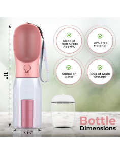 Botella de Agua para Perros Innoshopp 591ml Rosa 3-en-1 2