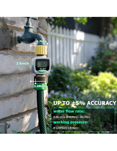 Medidor de Flujo de Agua QUOBAS WM1 - 3 Paquete, LCD, Latón