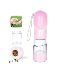 Botella de Agua y Comida para Perros Madeking Rosa 2 en 1