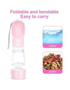 Botella de Agua y Comida para Perros Madeking Rosa 2 en 1 2