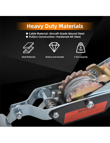 Come Along Puller Higehio 5 Ton Doble Engranaje 3m Cable