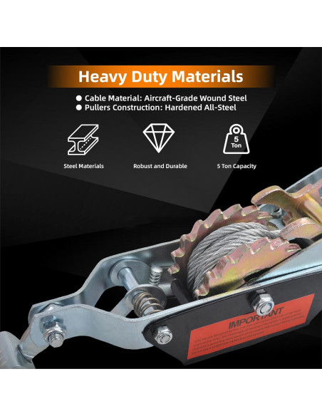 Come Along Puller Higehio 5 Ton Doble Engranaje 3m Cable