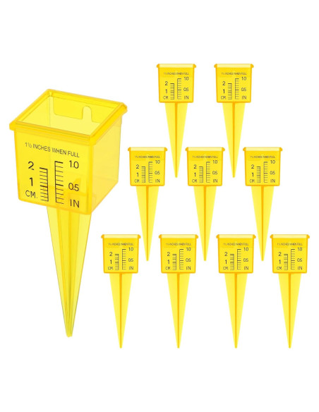 10 Pluviómetros Amarillos de Jardín Ubamdom 13.5x4 cm