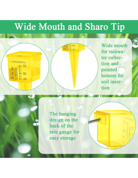 10 Pluviómetros Amarillos de Jardín Ubamdom 13.5x4 cm