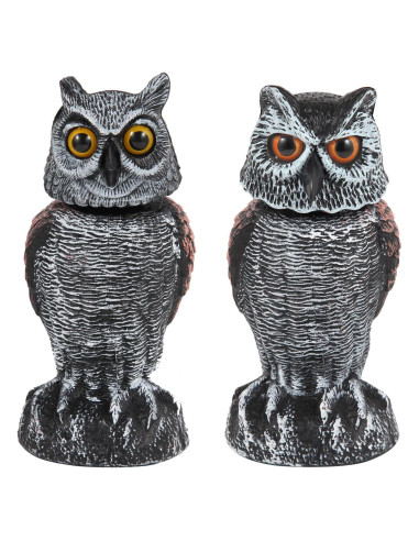 Hedoc 2 Decoys de Búho Falso con Cabeza Rotativa para Jardín