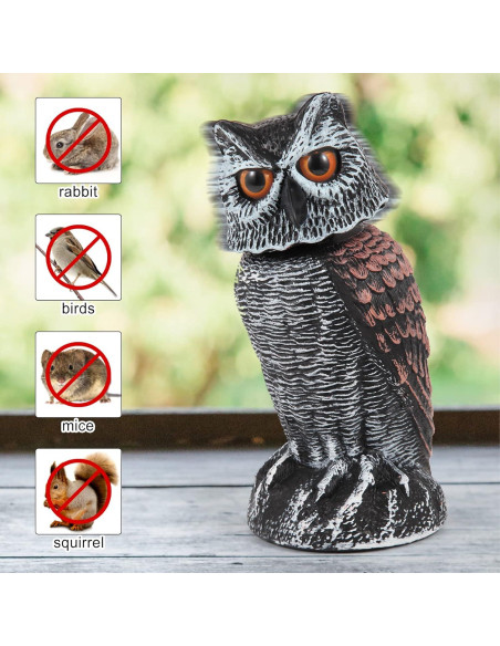 Hedoc 2 Decoys de Búho Falso con Cabeza Rotativa para Jardín