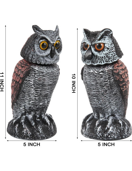 Hedoc 2 Decoys de Búho Falso con Cabeza Rotativa para Jardín