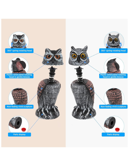 Hedoc 2 Decoys de Búho Falso con Cabeza Rotativa para Jardín
