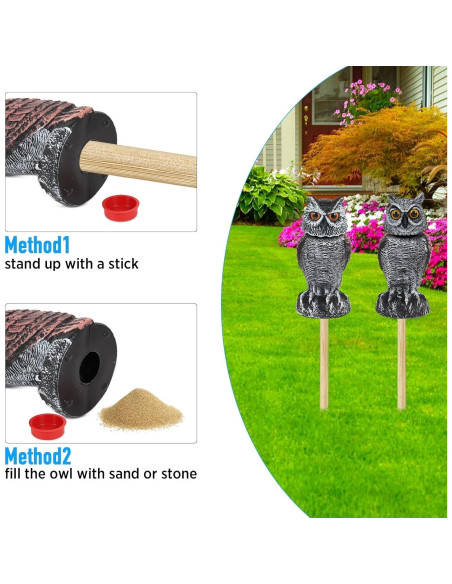 Hedoc 2 Decoys de Búho Falso con Cabeza Rotativa para Jardín
