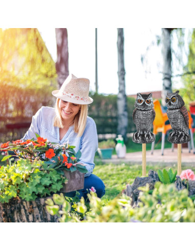 Hedoc 2 Decoys de Búho Falso con Cabeza Rotativa para Jardín