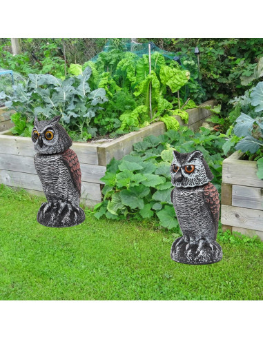 Hedoc 2 Decoys de Búho Falso con Cabeza Rotativa para Jardín