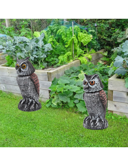 Hedoc 2 Decoys de Búho Falso con Cabeza Rotativa para Jardín