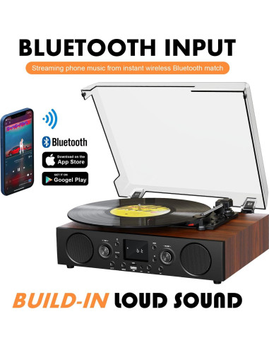 Tocadiscos Vintage JUNGLE MONSTER TE-103BN 3 Velocidades Bluetooth