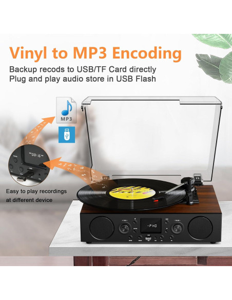 Tocadiscos Vintage JUNGLE MONSTER TE-103BN 3 Velocidades Bluetooth