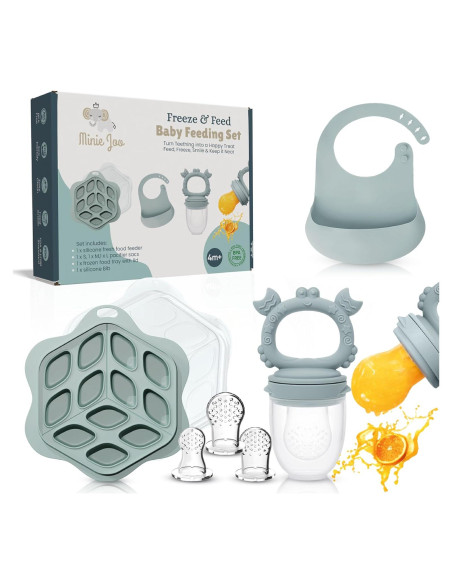 Conjunto Alimentador de Frutas Bebés - Babero Silicona Verde